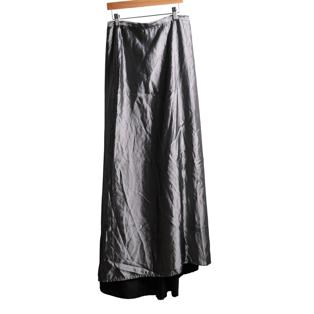 Davids Bridal Silver Metallic Maxi Skirt 6 Formal Goth Y2K Cyber‎ Acetate 8403AL